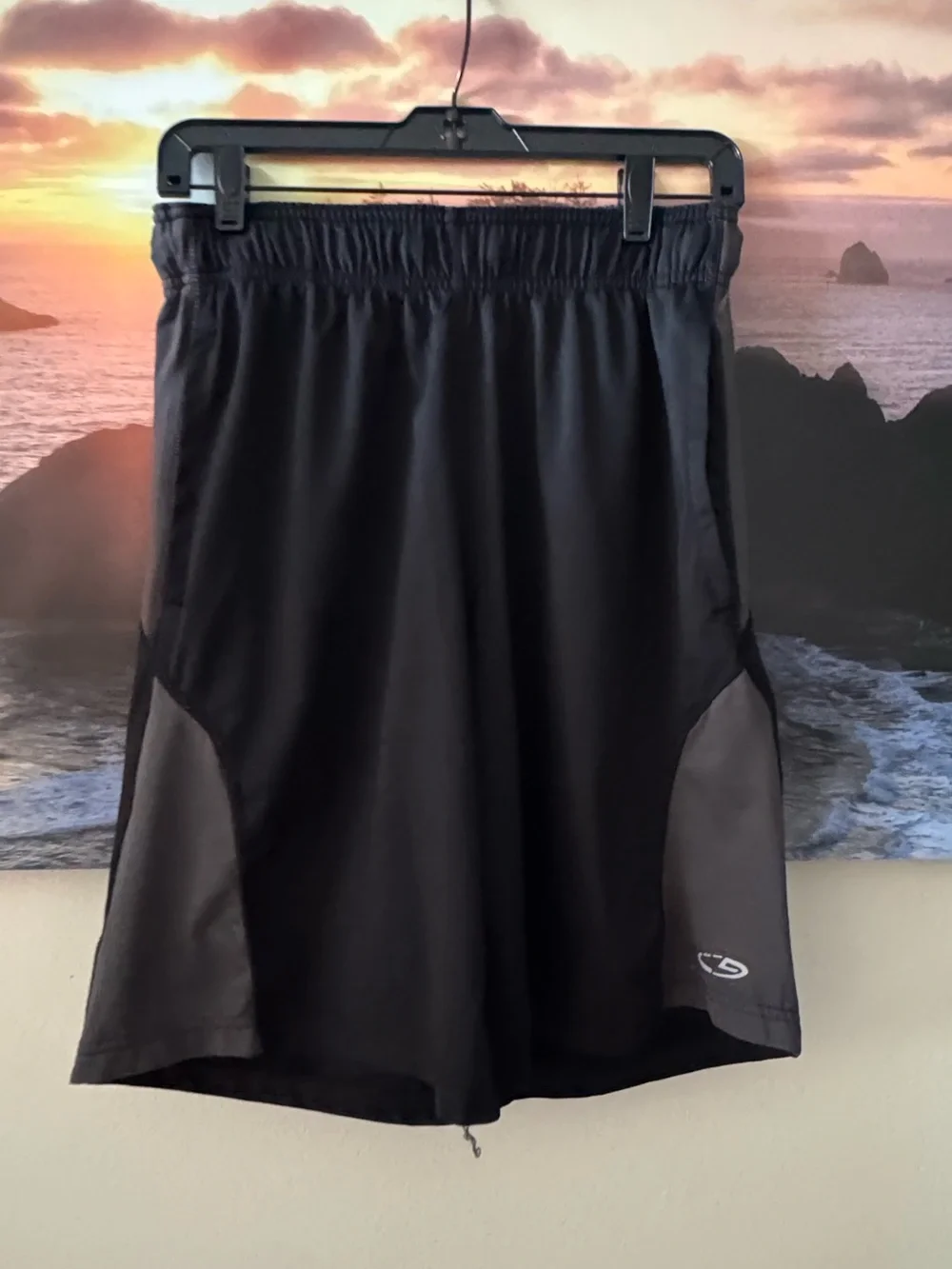 Champion Men's Black Athletic Shorts with Neon Green Waistband/ S